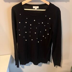 LOFT Black Sweater with Pearl Accents